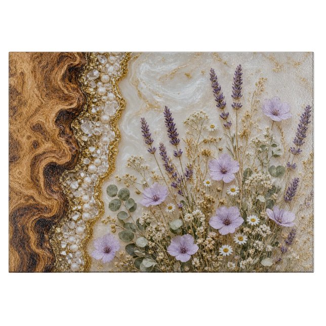Tabla de cortar de vidrio con flores silvestres de (Anverso)