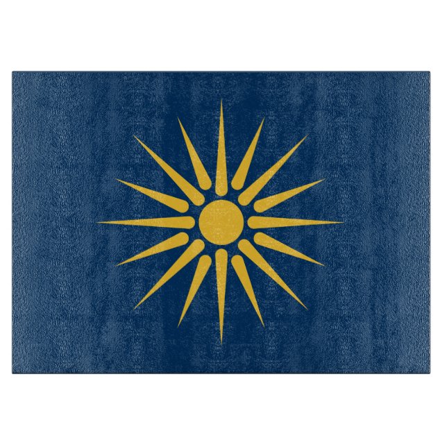 Tabla de cortar de vidrio con la bandera de Macedo (Anverso)