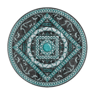Tabla de cortar de vidrio con mandala de Acuario