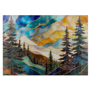 Tabla de cortar de vidrio con paisaje montañoso