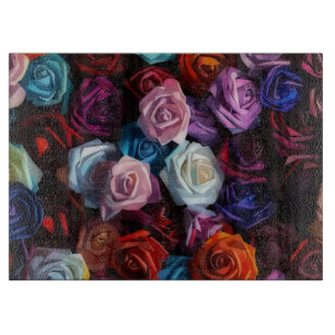 Tabla de cortar de vidrio con rosas coloridas arte