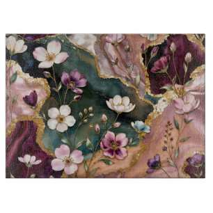 Tabla de cortar de vidrio con tonos de joyas flora