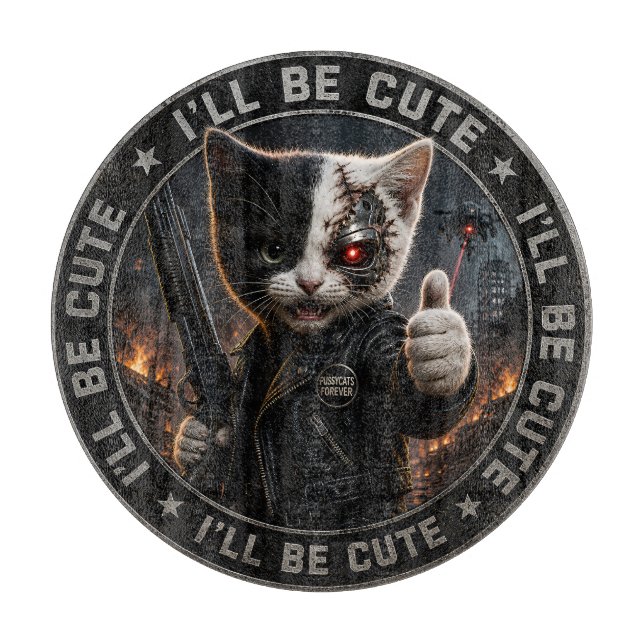 Tabla de cortar de vidrio Cyborg cat/I'll be cute  (Anverso)