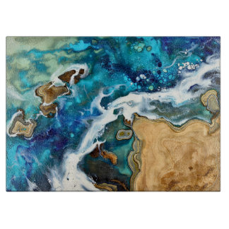 Tabla de cortar de vidrio de arte de resina oceáni