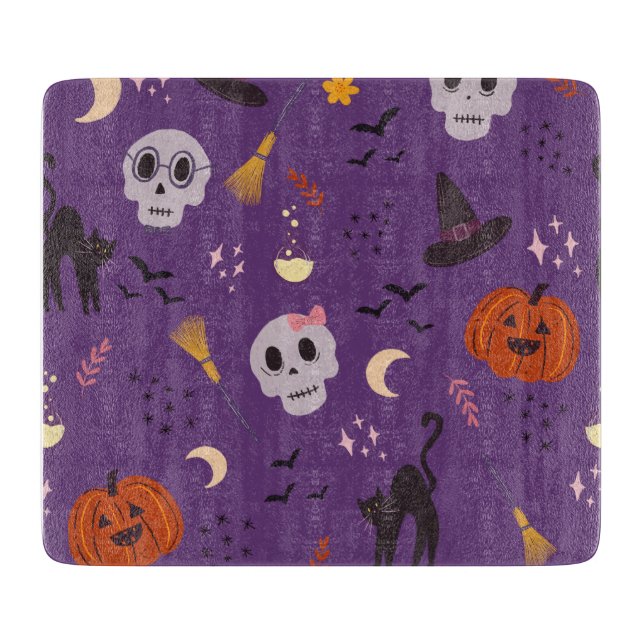 Tabla de cortar de vidrio de Halloween – Calaveras (Anverso)