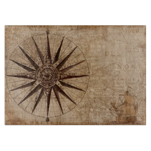 Tabla de cortar de vidrio de mapa antiguo vintage