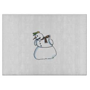 Tabla de cortar de vidrio de muñeco de nieve