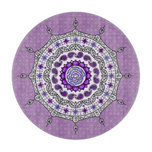 Tabla de cortar de vidrio Fantasía Mehndi Plateada