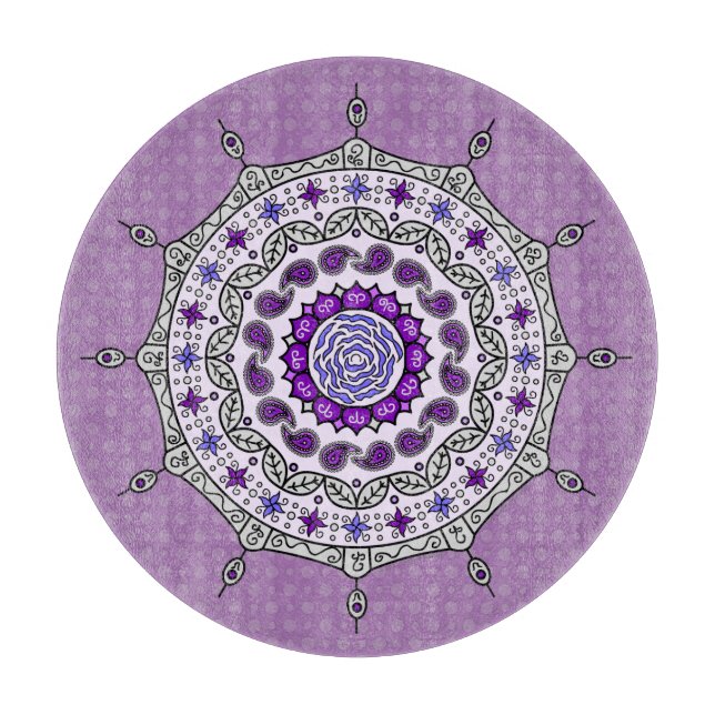 Tabla de cortar de vidrio Fantasía Mehndi Plateada (Anverso)