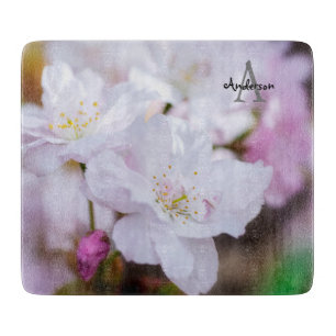 Tabla de cortar de vidrio Flor de cerezo blanca