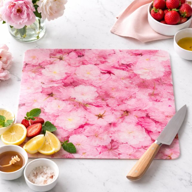 Tabla de cortar de vidrio Flor de cerezo rosa Botá (Subido por el creador)