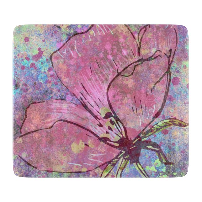 Tabla de cortar de vidrio Flor Rosa (Anverso)