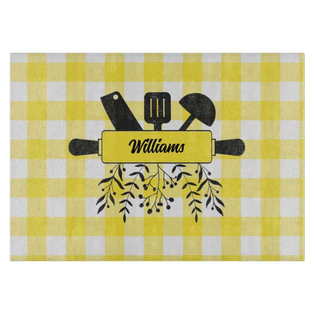 Tabla de cortar de vidrio Gourmet Gingham Amarillo (Anverso)