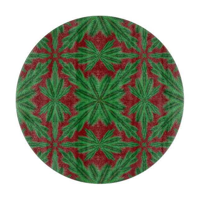 Tabla de cortar de vidrio granate Pine Mandala (Anverso)