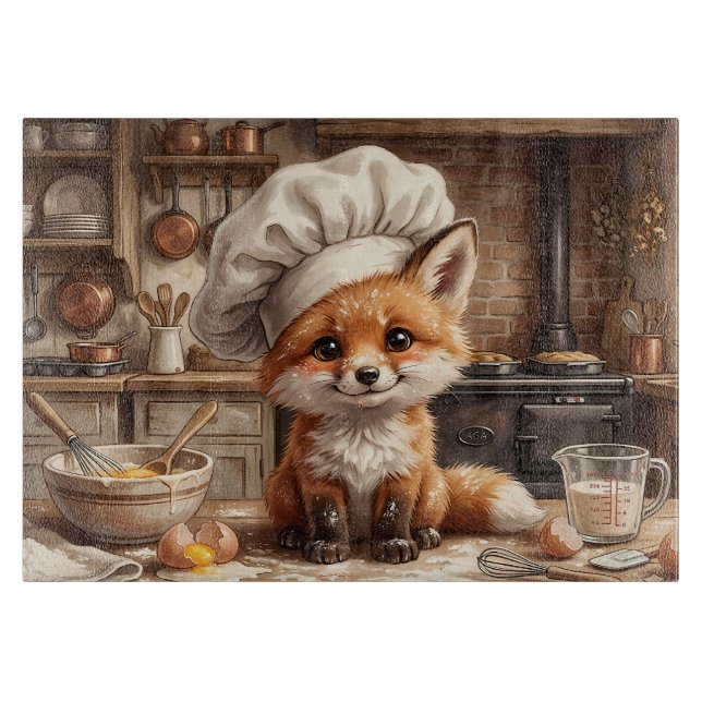 Tabla de cortar de vidrio Messy Baking Fox (Anverso)
