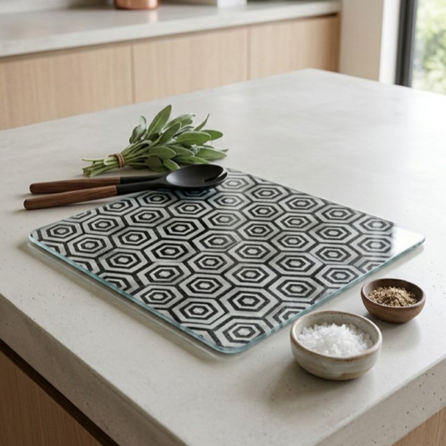 Tabla de cortar de vidrio negro blanco hexágono ge (Subido por el creador)