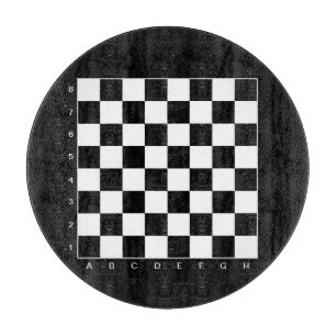 Tabla de cortar de vidrio redonda de ajedrez para