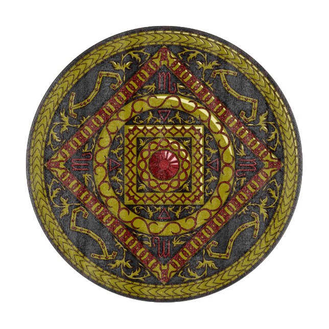 Tabla de cortar de vidrio Scorpio Mandala (Anverso)