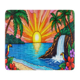 Tabla de cortar de vidrio teñido tropical