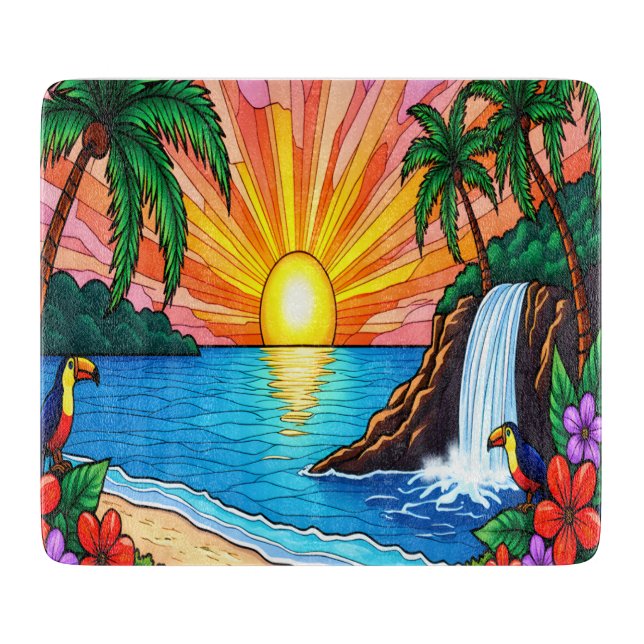 Tabla de cortar de vidrio teñido tropical (Anverso)