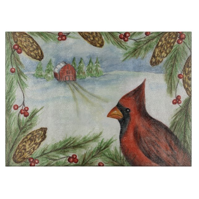 Tabla de cortar de vidrio Winter Cardinal (Anverso)