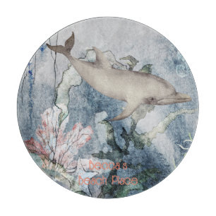 Tabla De Cortar Debajo Del Mar Dolphin Corals Watercolor