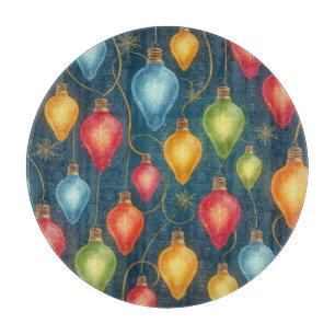 Tabla De Cortar Decoración colorida y vintage de las luces navideñ