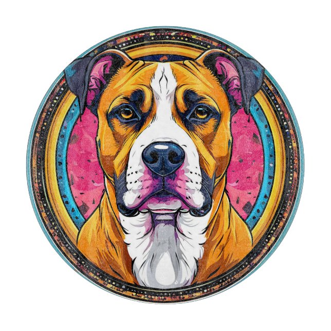 Tabla De Cortar Decoración de cocina arte vibrante perro Pitbull (Anverso)