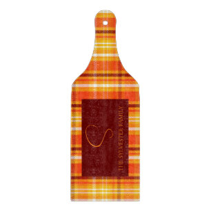 Tabla De Cortar Decoración de Hogar de Plaid Otoñal Naranja Tempor