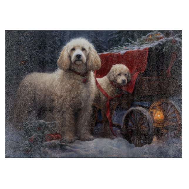Tabla De Cortar Decoración de los Navidades Poodle Snowy Sleigh (Anverso)