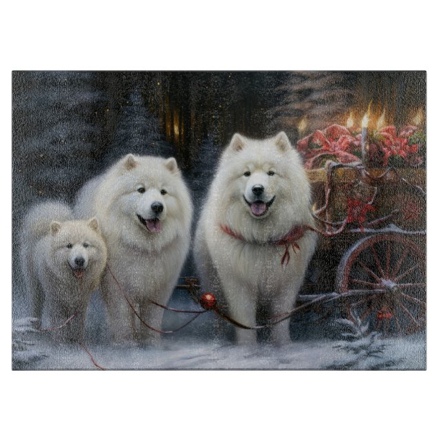 Tabla De Cortar Decoración de Navidad de Trineo Nevado Samoyedo (Anverso)