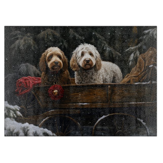 Tabla De Cortar Decoración de Navidades de Cockapoo Snowy Sleigh (Anverso)