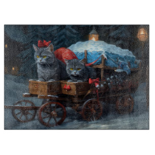Tabla De Cortar Decoración de Navidades de Sleigh de gato azul ori