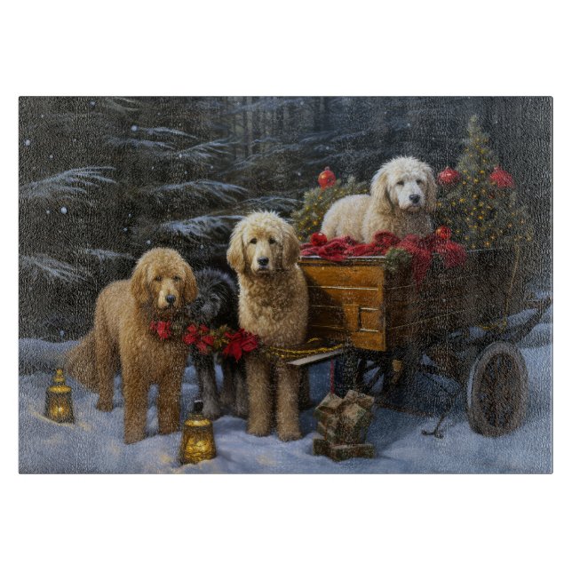 Tabla De Cortar Decoración de Navidades Goldendoodle Snowy Sleigh (Anverso)