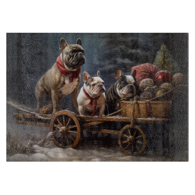 Tabla De Cortar Decoración de Navidades Snowy Sleigh Bulldog franc (Anverso)