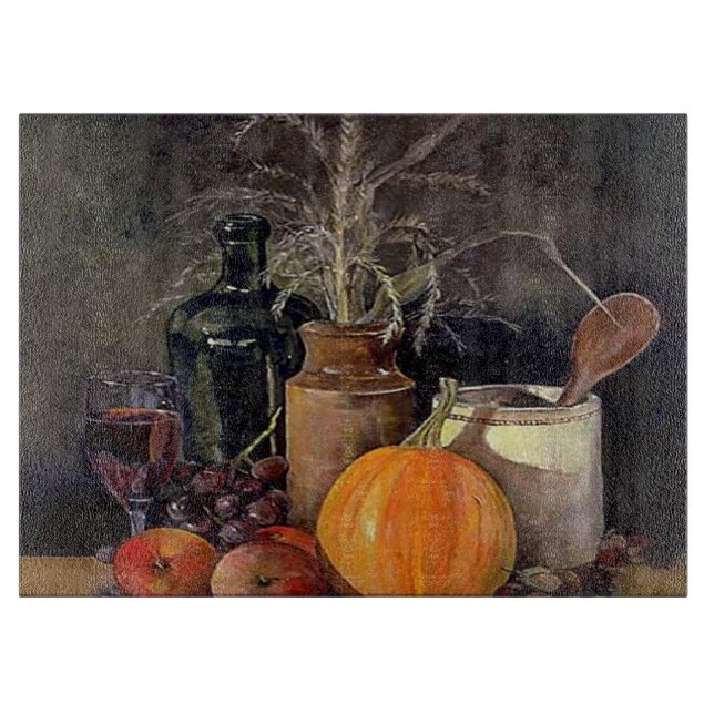 Tabla De Cortar Decoraciones otoñales en mesa, calabaza, fruta, be (Anverso)