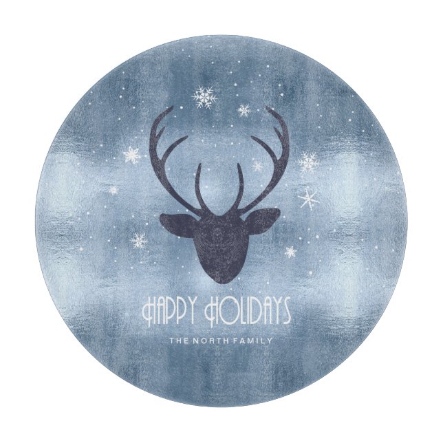 Tabla De Cortar Deer Antlers Silhouette & Snowflakes Blue ID861 (Anverso)