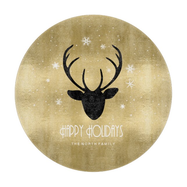Tabla De Cortar Deer Antlers Silhouette & Snowflakes Gold ID861 (Anverso)