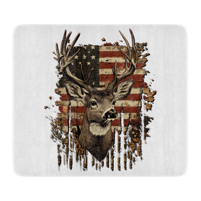 Tabla De Cortar Deer, Buck Season USA Flag (Anverso)