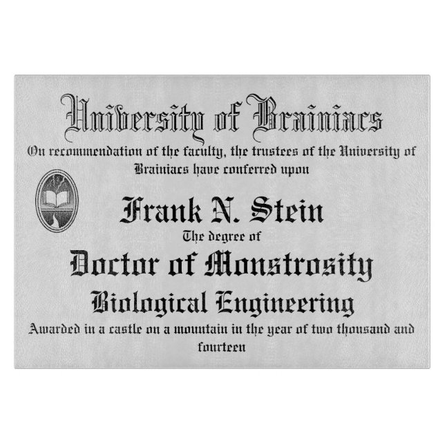Tabla de cortar del diploma de Frankenstein (Anverso)