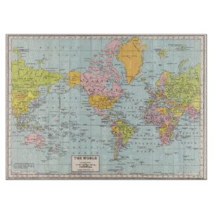 Tabla de cortar del mapa del mundo del vintage