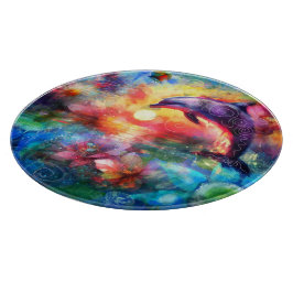 Tabla De Cortar Delfín caprichoso Costero Nautical Floral Verde az