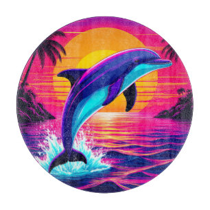 Tabla De Cortar Delfín Colorido  Atardecer Tropical Vibrante