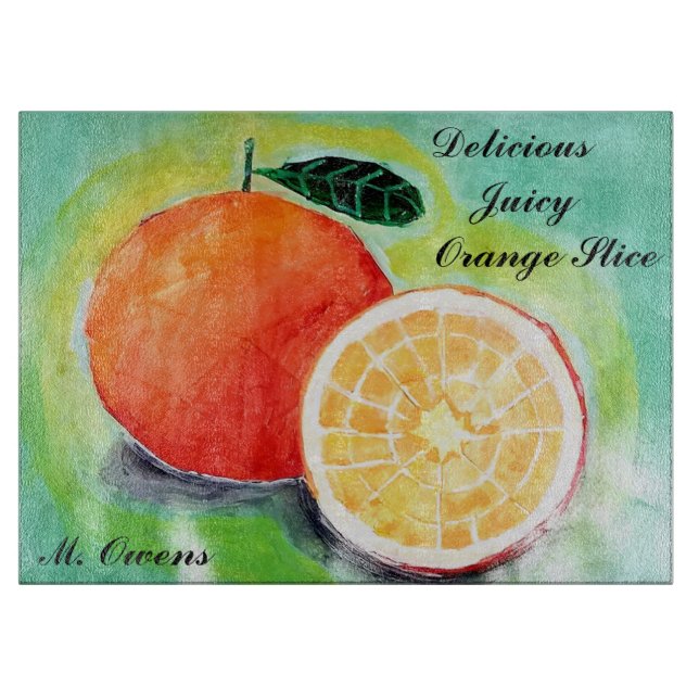 Tabla De Cortar Delicioso Juicy Naranja en lonchas (Anverso)