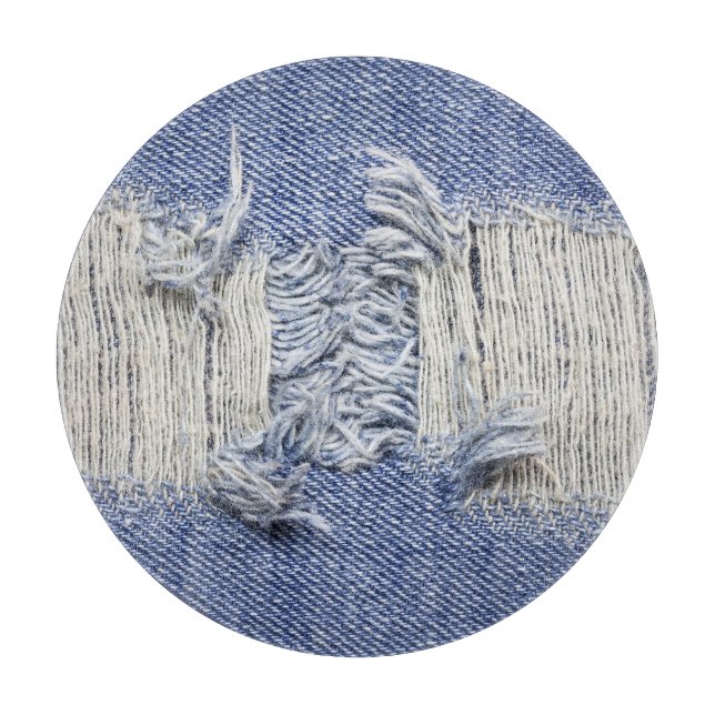 Tabla De Cortar Denim azul roto: textura de jeans. (Anverso)