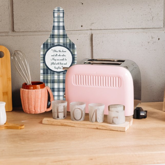 Tabla De Cortar Denim Blue Sage Green White Plaid Personalizable (Subido por el creador)