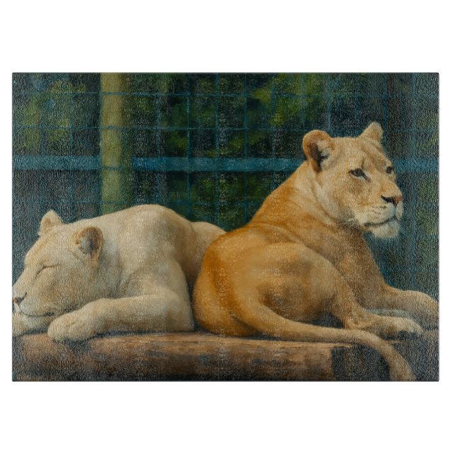 Tabla De Cortar Descanso protegido - Pareja de leones en ambientes (Anverso)