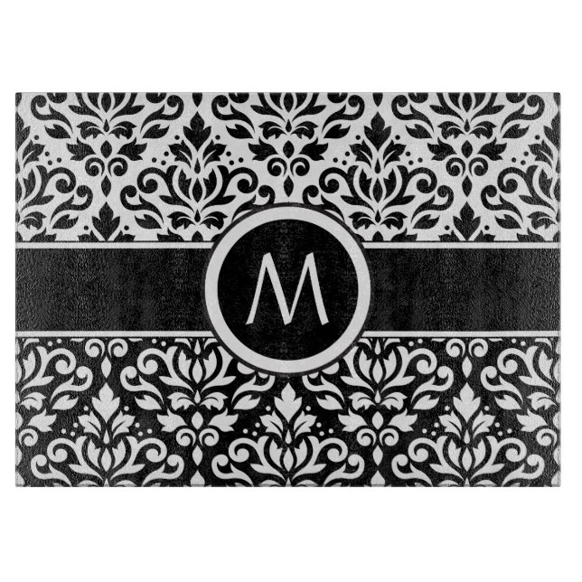 Tabla De Cortar Desplazar Damask 2Part Ptn BW & Band (Personalizad (Anverso)