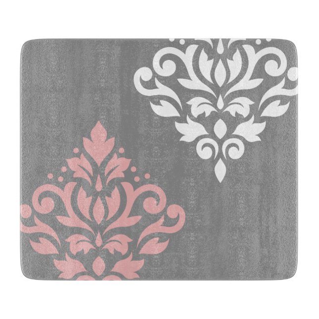 Tabla De Cortar Desplazar el arte Damask I gris blanco rosado (Anverso)
