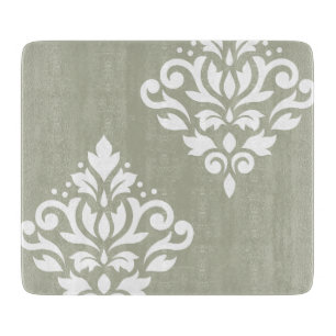 Tabla De Cortar Desplazar el arte de Damask I blanco en verde